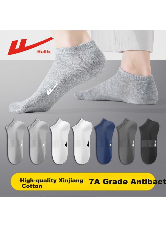 Pull Back Warrior Genuine Men's Summer Thin Sweat-absorbent Solid Color Xinjiang Cotton Boat Socks Anti-odor Breathable Sports Men's Short Socks 6 Pairs - Image 2