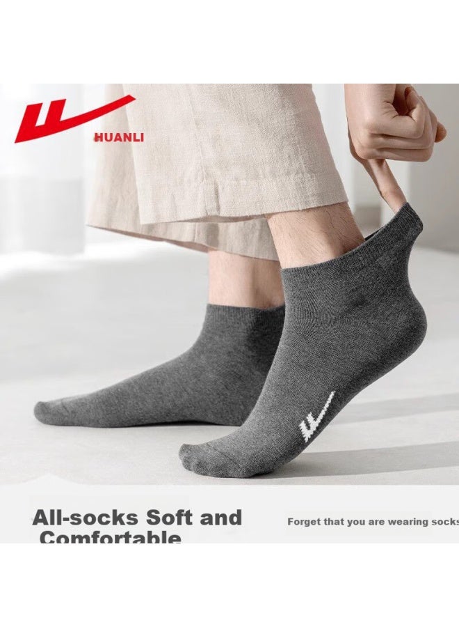 Pull Back Warrior Genuine Men's Summer Thin Sweat-absorbent Solid Color Xinjiang Cotton Boat Socks Anti-odor Breathable Sports Men's Short Socks 6 Pairs - Image 4