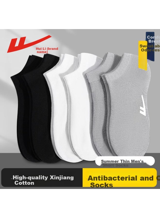 Pull Back Warrior Genuine Men's Summer Thin Sweat-absorbent Solid Color Xinjiang Cotton Boat Socks Anti-odor Breathable Sports Men's Short Socks 6 Pairs - Image 1