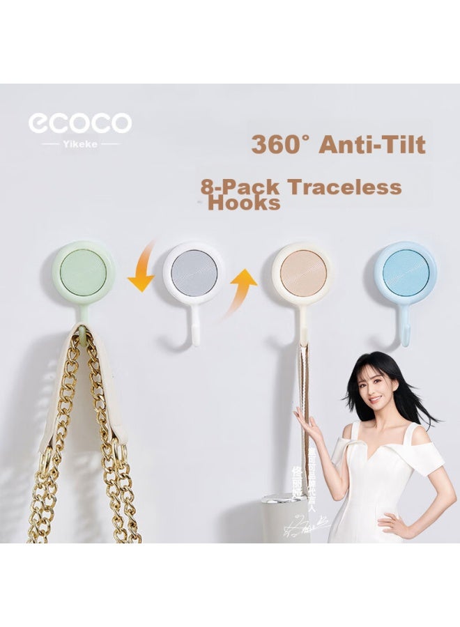 Ecoco Rotating Hooks, No Drilling Required, Adhesive Hooks For Wall, Bathroom, Kitchen, Traceless Adhesive Hooks, 4 Pieces * 2 - E2395