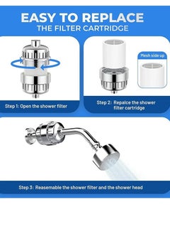 KIIUMI Shower Filter 20-Stage Shower Head Filter for Hard Water Shower Water Filter with 2 Replaceable Filter Cartridges for Chlorofluoride Removal, Polished Chrome  - Image 3