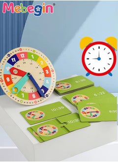 MEBEGIN Multifunctional Educational Teaching Clock Set with 15 Double-sided Cards and 1 Stand, Wooden Toddler Learning Clock, Premium Montessori Toys, Colorful Fun Development Toys, Good Tool to Develop Children's Sense of Time, Ideal Gift for Kids Aged 3+  - Image 2