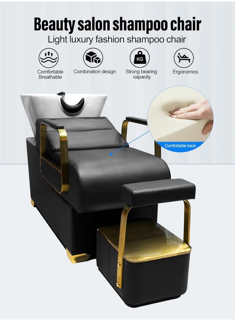 ميشيدا مقعد غسيل الشعر MEISHIDA القابل للاستلقاء مع وحدة حوض شامبو سيراميك ومصرف مياه: مثالي لصالونات التجميل، منتجعات الرفاهية، ومحطات الغسيل الخلفي. - Image 5