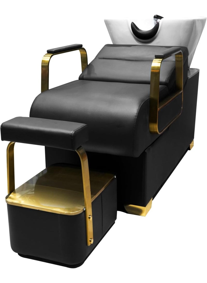 ميشيدا مقعد غسيل الشعر MEISHIDA القابل للاستلقاء مع وحدة حوض شامبو سيراميك ومصرف مياه: مثالي لصالونات التجميل، منتجعات الرفاهية، ومحطات الغسيل الخلفي. - Image 1