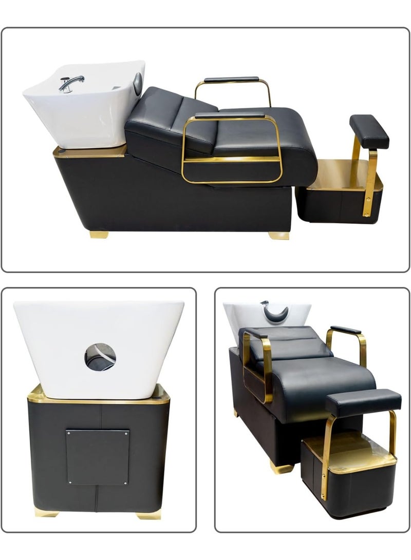 ميشيدا مقعد غسيل الشعر MEISHIDA القابل للاستلقاء مع وحدة حوض شامبو سيراميك ومصرف مياه: مثالي لصالونات التجميل، منتجعات الرفاهية، ومحطات الغسيل الخلفي. - Image 2