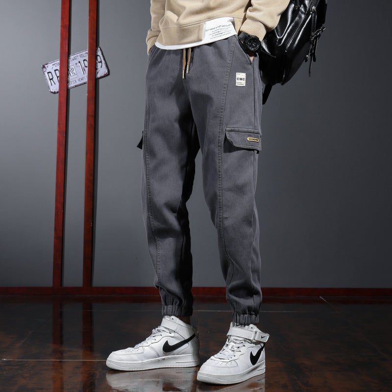Autumn Winter Men Casual Pants Full Loose Work Pants One-piece Fleece Thickened Warm Underwear Trousers 996 gray conventional 