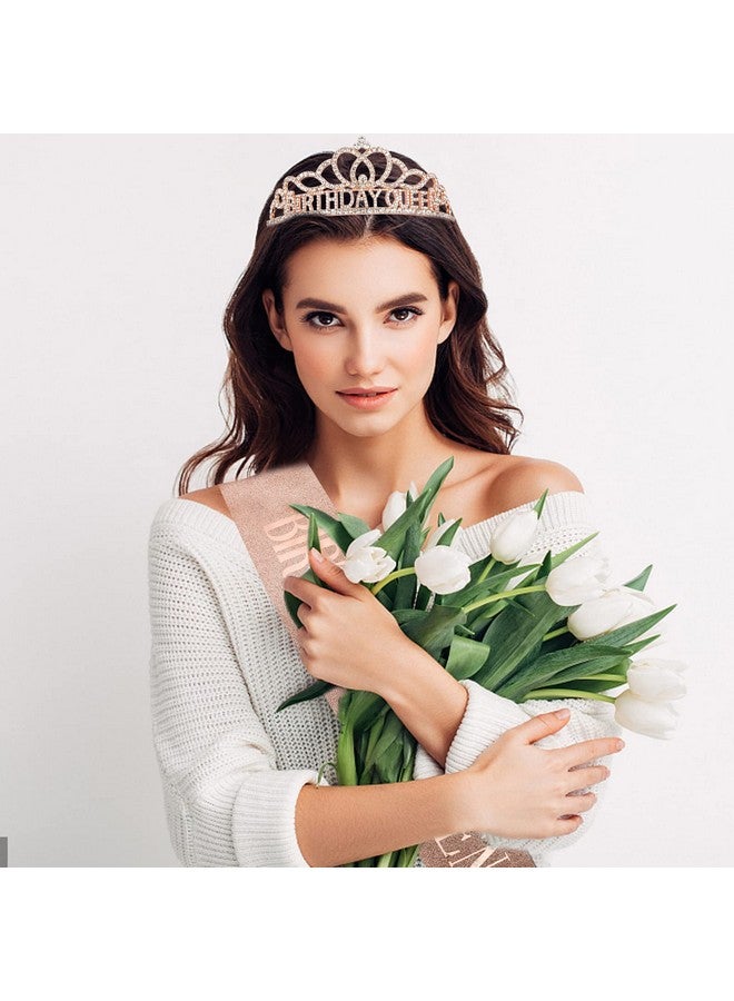 Cavetee Rose Gold Birthday Crowns For Women Birthday Queen Sash And Tiara For Women Rose Gold Birthday Party Decorations For Women Birthday Sash And Crown For Women - Image 4