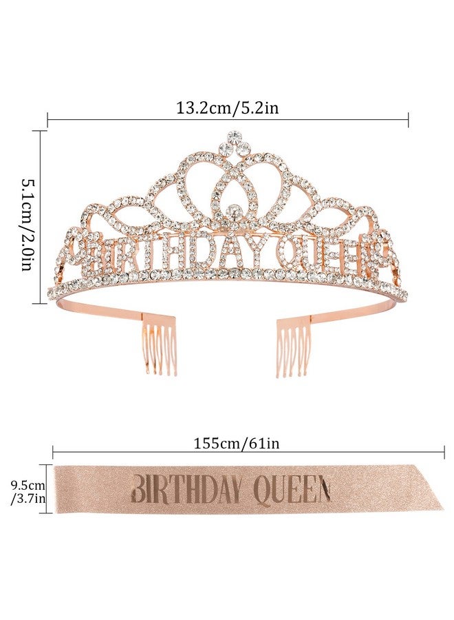 Cavetee Rose Gold Birthday Crowns For Women Birthday Queen Sash And Tiara For Women Rose Gold Birthday Party Decorations For Women Birthday Sash And Crown For Women - Image 5