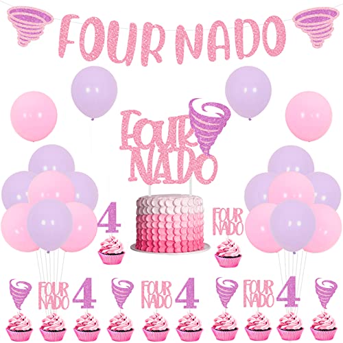 Balterever Fournado Birthday Party Decorations for Girls Tornado 4th Birthday Party Supplies with Four Nado Banner Cake Cupcake Toppers for Girls Tornado Bday Party Decors - Image 1