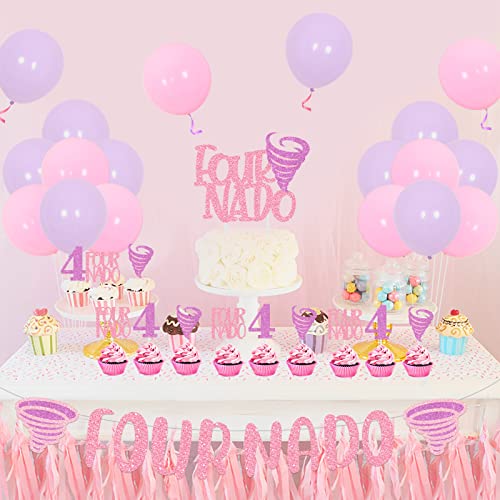 Balterever Fournado Birthday Party Decorations for Girls Tornado 4th Birthday Party Supplies with Four Nado Banner Cake Cupcake Toppers for Girls Tornado Bday Party Decors - Image 5