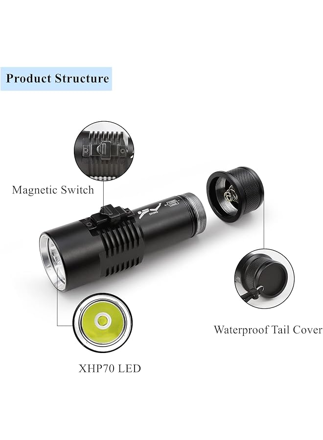 KASTWAVE Diving Flashlight 2000 Lumens Rechargeable Scuba Dive Lights IPX8 Waterproof Underwater Led Flashlights Super Bright Submersible Torch Lights for Under Water Deep Sea Snorkeling Cave at Night - Image 4