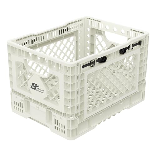 Bigant Heavy Duty Collapsible & Stackable Plastic Milk Crate - Snap Lock Foldable Industrial Garage Storage Bin Container Utility Tote Basket (Ivory, 1 Small Crate) - Image 1