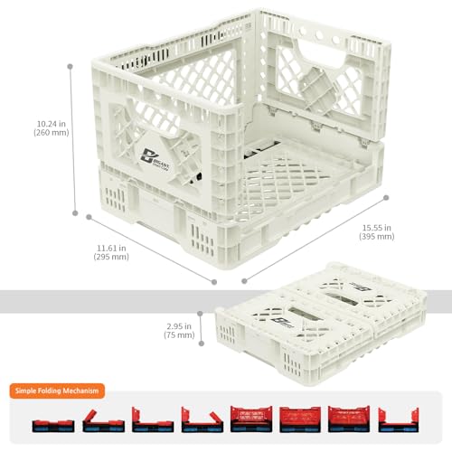 Bigant Heavy Duty Collapsible & Stackable Plastic Milk Crate - Snap Lock Foldable Industrial Garage Storage Bin Container Utility Tote Basket (Ivory, 1 Small Crate) - Image 5