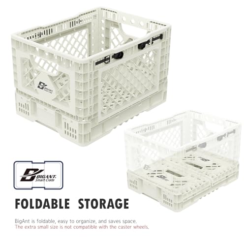 Bigant Heavy Duty Collapsible & Stackable Plastic Milk Crate - Snap Lock Foldable Industrial Garage Storage Bin Container Utility Tote Basket (Ivory, 1 Small Crate) - Image 3