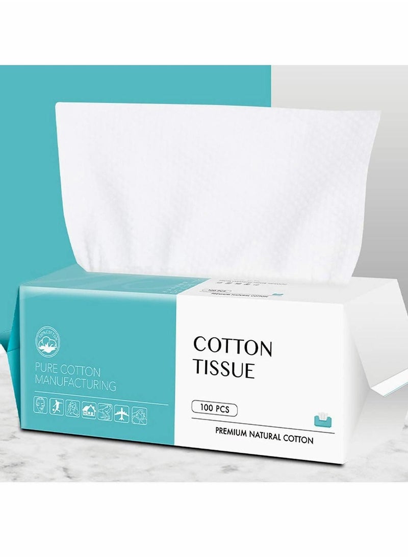 KASTWAVE - Cotton Facial Dry Wipes 100 Count, Deeply Cleansing Face Towel, Multi-Purpose for Skin Care, Make-up Wipes, Face Wipes and Face Towel Super Soft Cotton Tissue Dry Wet Dual Use Cotton, Facial Tissue - Image 1