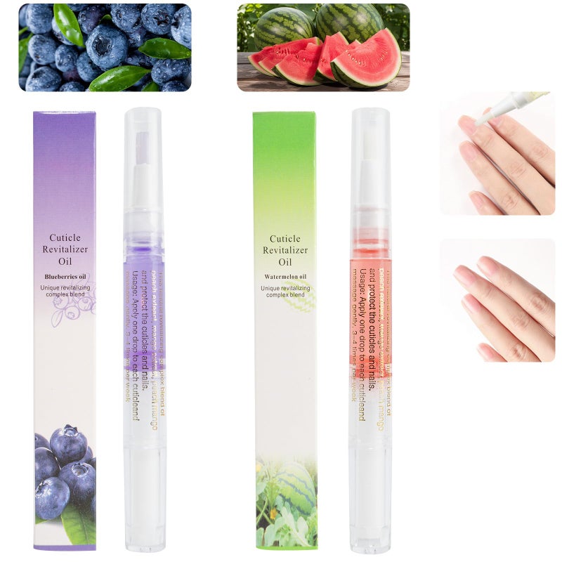 Meschett 2PCS Cuticle Oil Pens for Nail Care,Cuticle Revitalizer Oil Pen with Soft Brush,Cuticle Oil to Prevent Nail Cracking and Dry (Blueberry & Watermelon Flavor) - Image 1