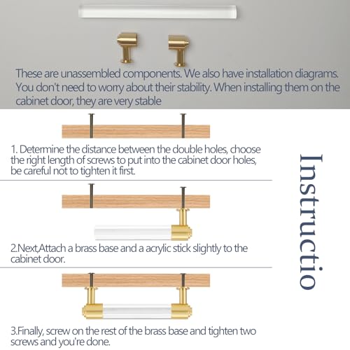 KOXHERO Modern Brass and Acrylic Kitchen Cabinet Pulls 5 Inch Hole Center 4Pack Elegant Gold Drawer Handle Charming Dresser Knob for Closet Cupboard Wardrobe Laundry Room Bathroom - Image 3