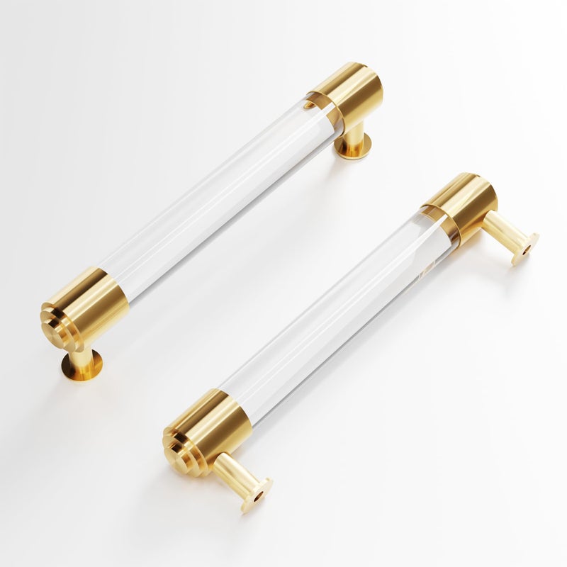 KOXHERO Modern Brass and Acrylic Kitchen Cabinet Pulls 5 Inch Hole Center 4Pack Elegant Gold Drawer Handle Charming Dresser Knob for Closet Cupboard Wardrobe Laundry Room Bathroom - Image 2