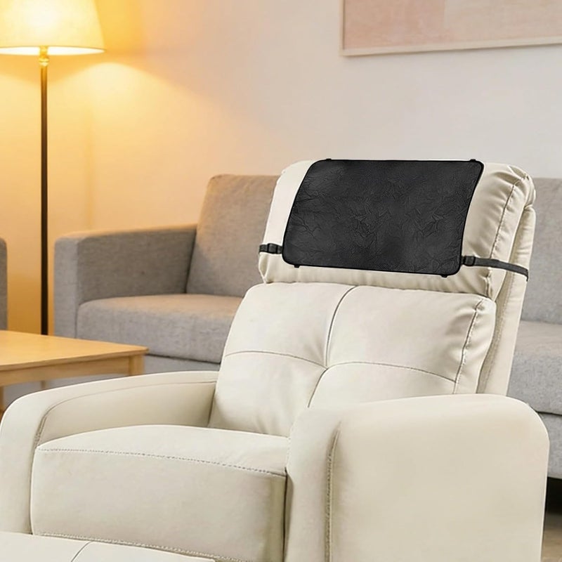3-Piece Sofa Protector Set, Black Faux Leather Armrest & Headrest Cover, 16.9 x 26.8 in, with Pocket, Straps and Adhesive Tape - Image 4