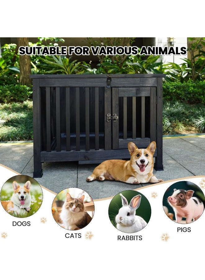 Agitree Wooden Dog Crate Furniture, 28-inch, Medium Dogs up to 40 lbs, Side Table with Storage, Dark Gray - Image 4