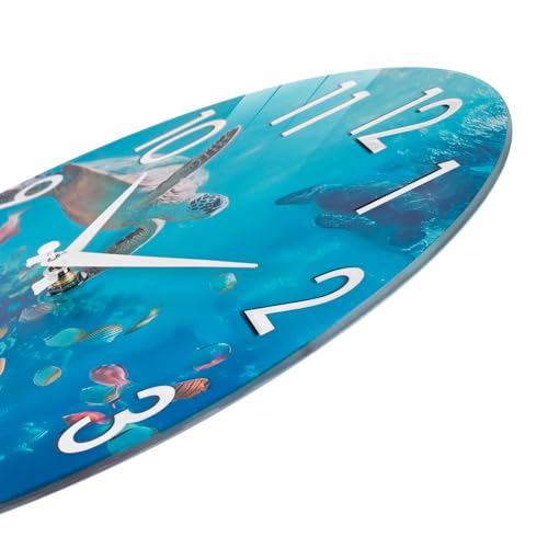 Crosstime Outdoor Clock Waterproof - Nautical Ocean Decor Indoor Outdoor Wall Clocks for Patio Pool Garden Bathroom Home - Blue 12 Inch Glass, Sea Turtle Underwater Theme - Image 2