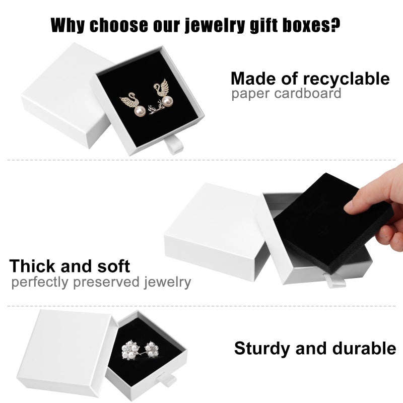 batifine Cardboard Jewelry Boxes, 5 Pack 3.5Ã—3.5x1Inch Jewelry Gift Boxes, Bulk Cotton Filled Small Jewelry Boxes with Lids for Necklace Ring Earring Display Box (White) - Image 3