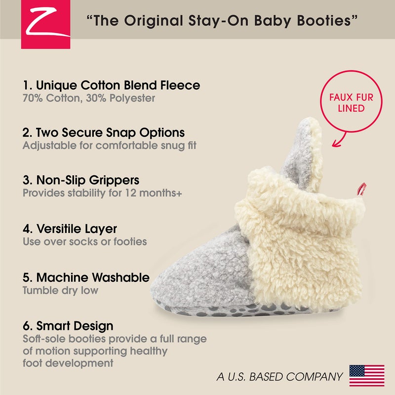 Zutano Unisex Cozie Fleece Baby Booties with Grippers, Baby Essentials, Heather Gray Furry, 24 Months - Image 3
