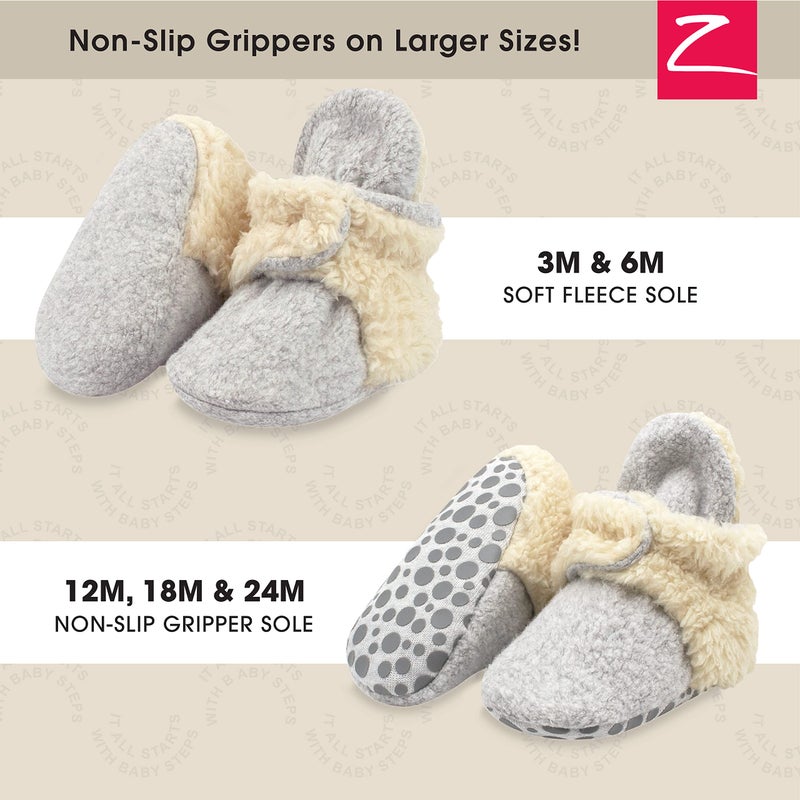 Zutano Unisex Cozie Fleece Baby Booties with Grippers, Baby Essentials, Heather Gray Furry, 24 Months - Image 2