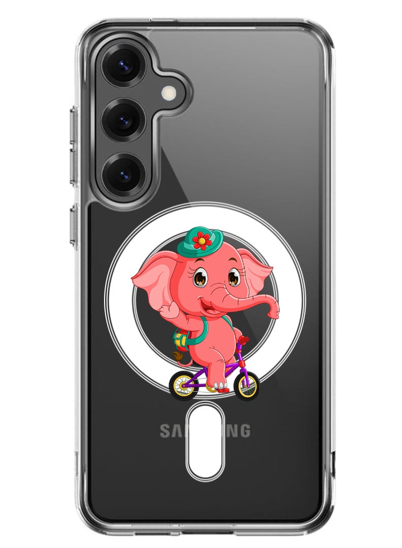 Theodor Magnetic Case for Samsung Galaxy S25 6.2-inch Compatible with MagSafe Wireless Charging, Shockproof Phone Bumper Cover pink elephant - Image 1