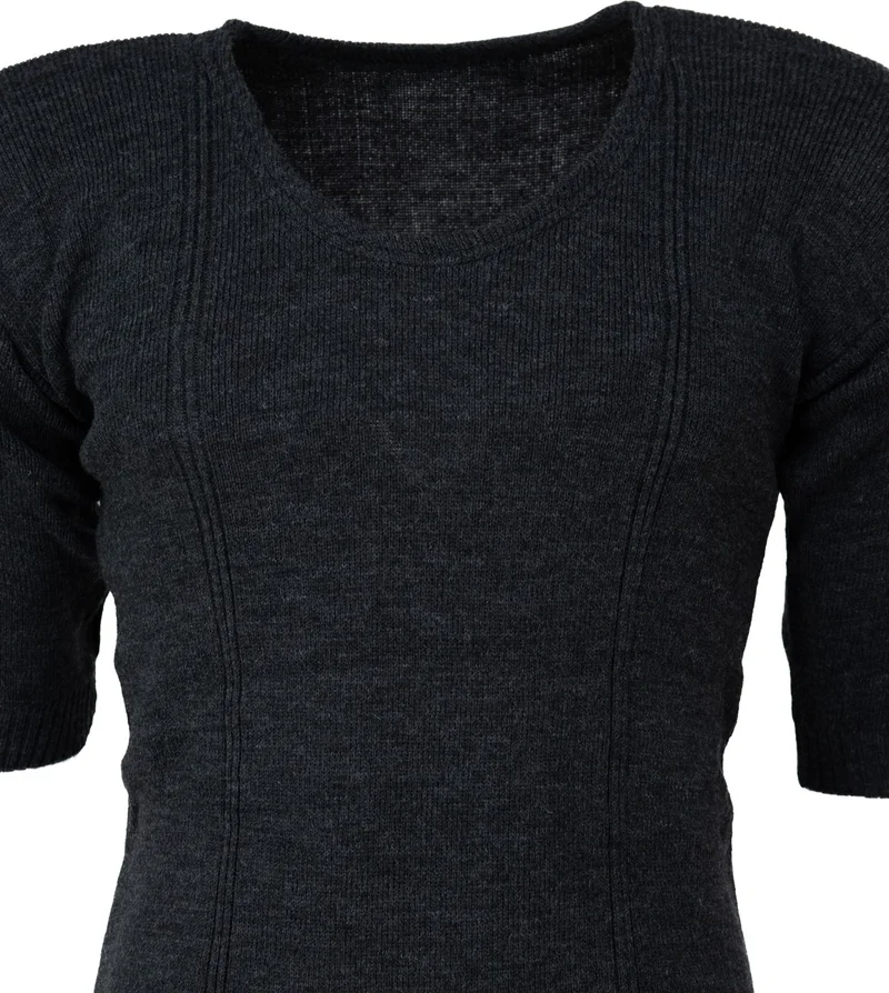 اوبلاند Men's Winter Wool Thermal Undershirt Short Sleeve Thick Classic Wool Knitted Solid Color Keeps Warm