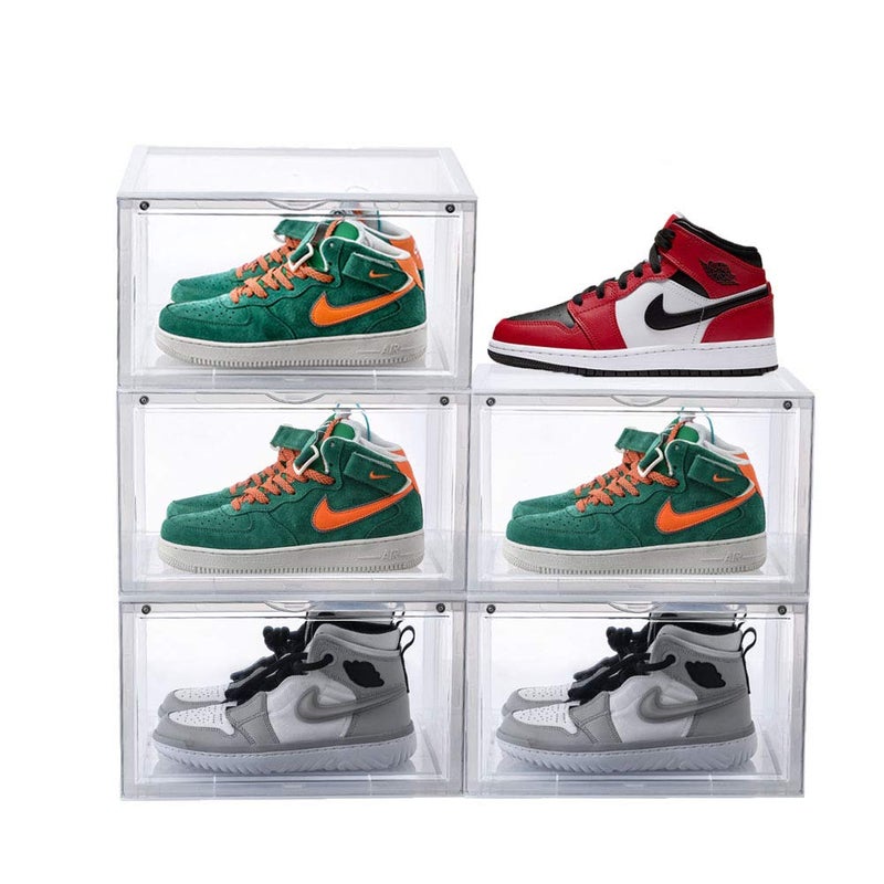 AOTENG STAR Storage Shoes Box Womens Mens Shoe Storage Display Box Plastic Foldable Stackable Shoe Container Clear Closet Shelf Shoe OrganizerSix Pack Clear