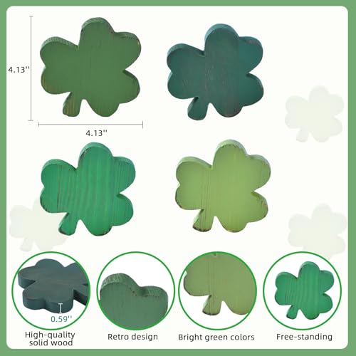 IDATOO St Patrick's Day Decorations for Table, 4PCS Wooden Shamrock Decor Set, Rustic Farmhouse Green Gradient St. Patrick's Day Centerpiece for Home Office Tiered Tray (4 Colors) - Image 2