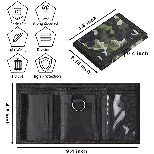 Lamiza Kids Wallet for Boys Girls Teens Trifold, Canvas Toddler Wallet for Boys, Cute Zipper Wallets Youth with Coin Pocket and Card Holders, Novelty Wallets for Childrens Birthday Gifts (Camo green suit) - Image 3