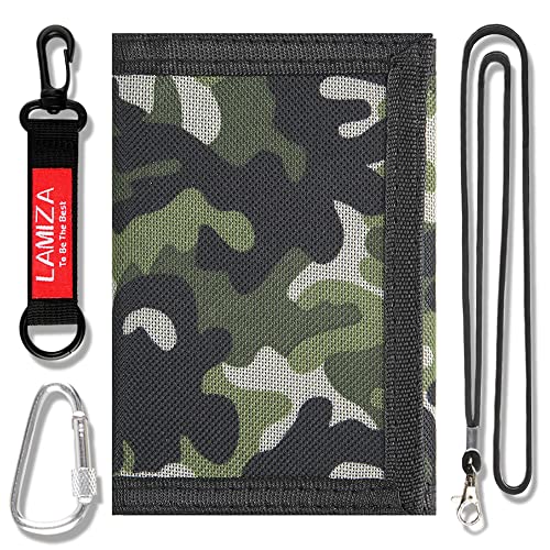 Lamiza Kids Wallet for Boys Girls Teens Trifold, Canvas Toddler Wallet for Boys, Cute Zipper Wallets Youth with Coin Pocket and Card Holders, Novelty Wallets for Childrens Birthday Gifts (Camo green suit) - Image 1