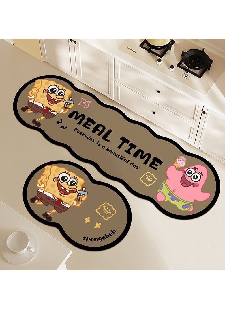 Generic 2pcs Cartoon diatom mud absorbent and oil-absorbing kitchen mat special-shaped two-piece bathroom anti-slip floor mat toilet quick-drying door mat 40*60cm and 40*120cm diatom mud rubber sole  - Image 1