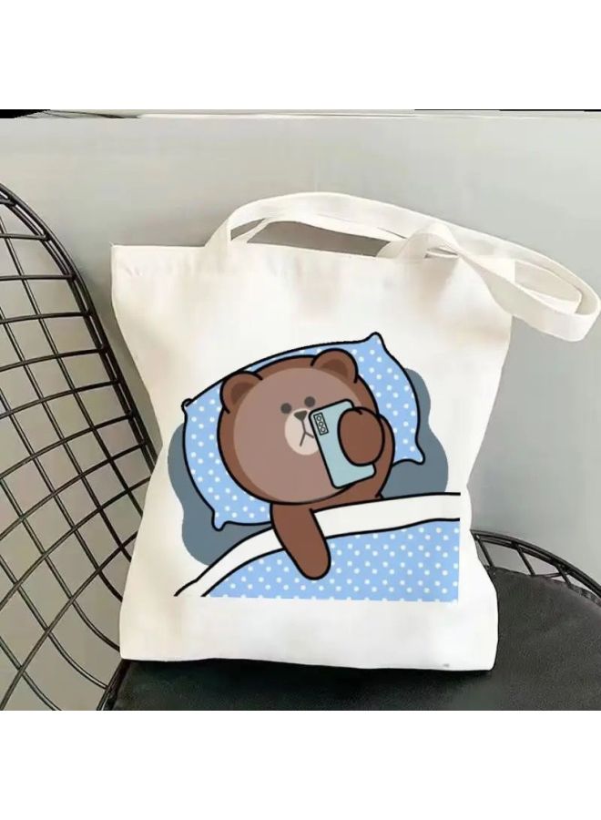 Lovable Bear Student Canvas Bag Ins Small Crowd Large Capacity High-value Out-of-home Shoulder Tutsbag Couples-Specifications:Standard-Color:13 Upgraded Model-high Quality** Zipper+inner Pocket*/ - Image 1