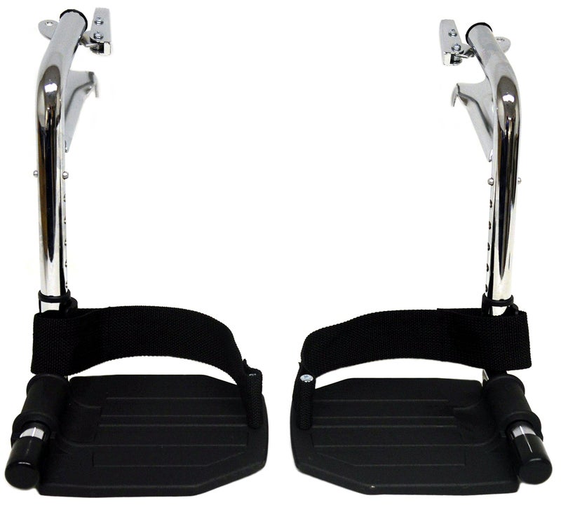 Alco Heavy Duty Chrome Wheelchair Footrests with Black Aluminum Footplates & Heel Loops (Pair), 1-3/8" Pin Spacing Fits Most Newer Medline, Drive, Invacare, E&J, ALCO & Other Manual Wheelchairs - Image 1