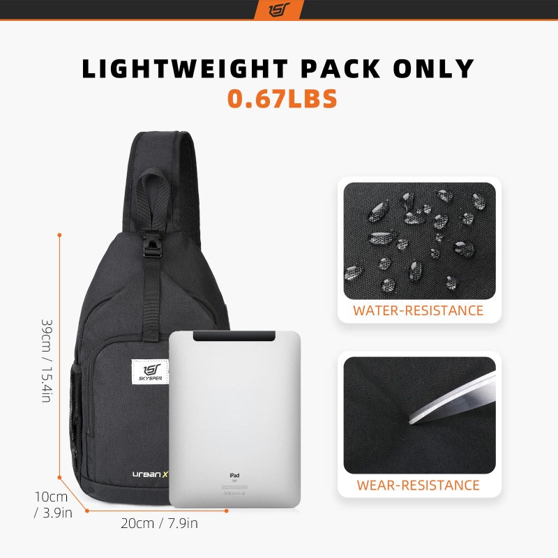 SKYSPER Sling Bag RFID Crossbody Sling Backpack Cross Body Shoulder Bag Travel Hiking Daypack for Women Men(Black) - Image 5