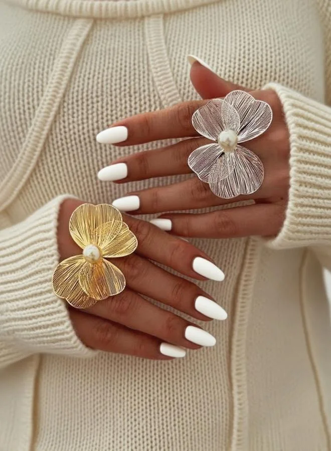 تايك تو خاتم مزين بلؤلؤ صناعي بتفصيلة محفورة مفتوحة