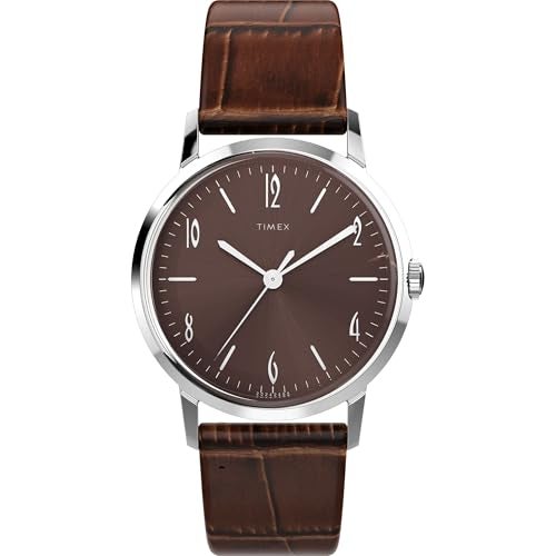 Timex Men's Marlin 34mm Watch - Brown Strap Brown Dial Stainless Steel Case - Image 1
