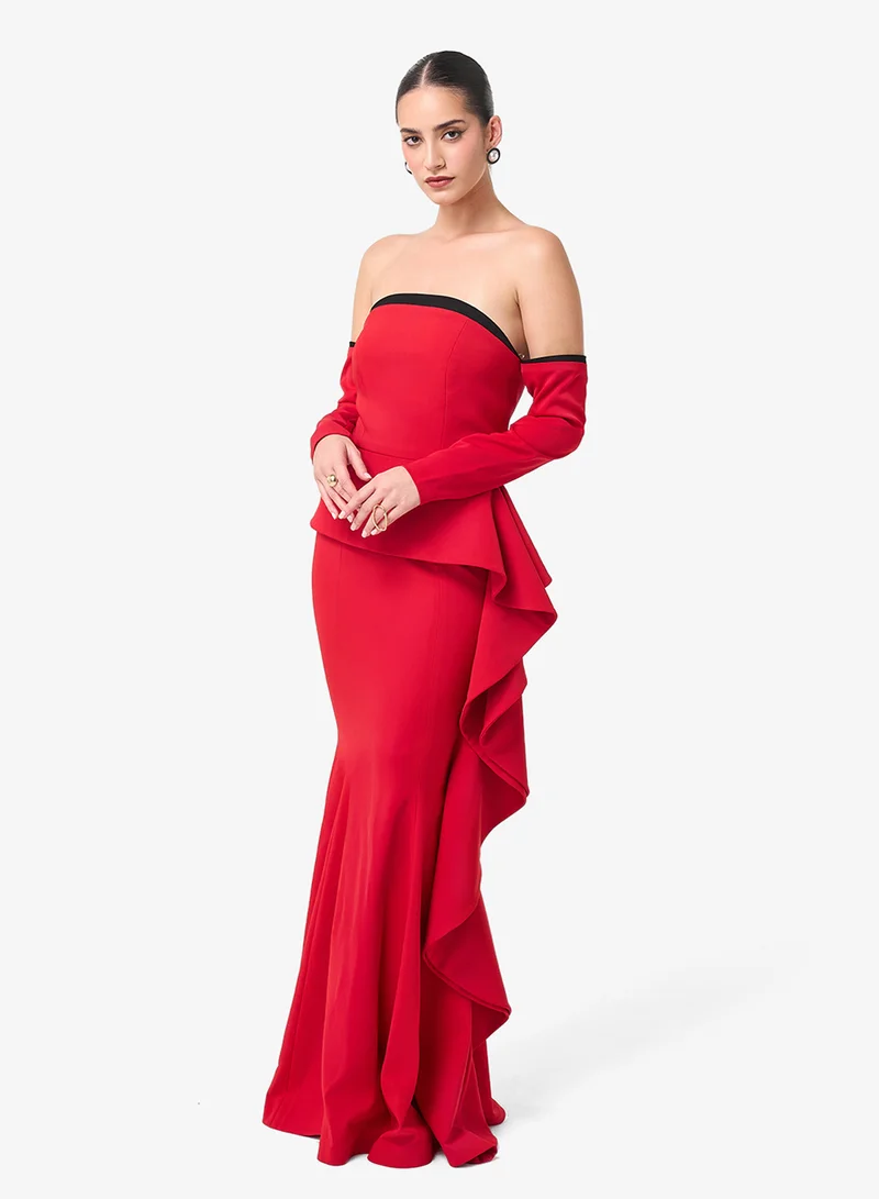 Threadz by Ajooni  Fishtail Off Shoulder Maxi Dress for Women | Best Price UAE