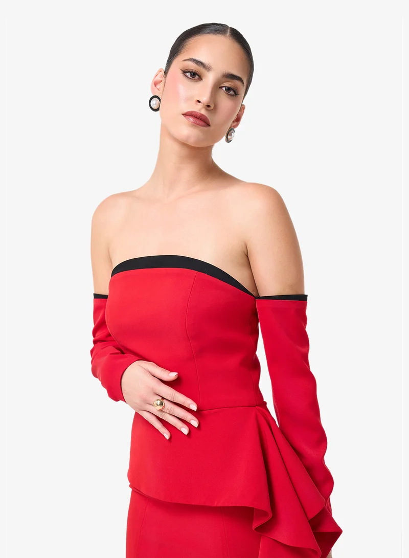Threadz by Ajooni  Fishtail Off Shoulder Maxi Dress for Women | Best Price UAE