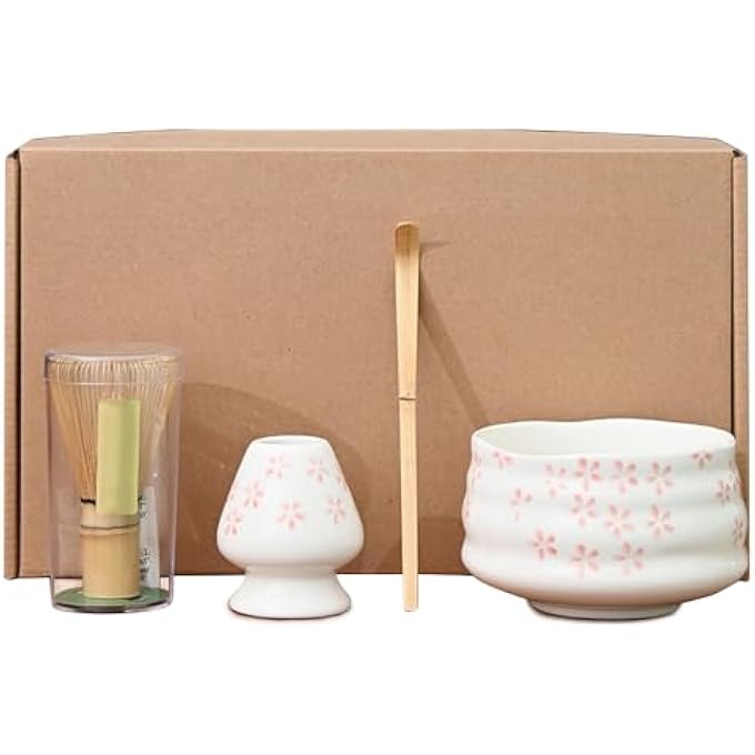 YANGUN Matcha Whisk Set 4Pcs Bamboo Matcha Set Pink Scoop Tea Spoon Whisk Holder 580Ml Reusable Ceramic Bowl Handcrafted Traditional Japanese Ideal Kit For Tea Lovers - Image 2