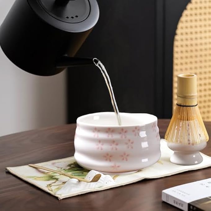 YANGUN Matcha Whisk Set 4Pcs Bamboo Matcha Set Pink Scoop Tea Spoon Whisk Holder 580Ml Reusable Ceramic Bowl Handcrafted Traditional Japanese Ideal Kit For Tea Lovers - Image 5