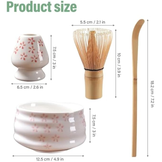 YANGUN Matcha Whisk Set 4Pcs Bamboo Matcha Set Pink Scoop Tea Spoon Whisk Holder 580Ml Reusable Ceramic Bowl Handcrafted Traditional Japanese Ideal Kit For Tea Lovers - Image 3