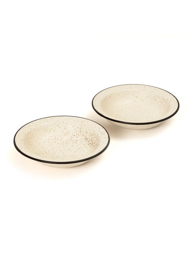 Beyond Homes Beyond Homes Handcrafted Ceramic Plates, No-1 Quality Porcelain Must Have for Kitchen, Pasta Maggie Bow Set, Microwave Safe | Chip-Resistant | Matte Finish | Textured: (Set of 2: White Black Rim) - Image 1