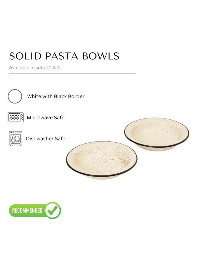 Beyond Homes Beyond Homes Handcrafted Ceramic Plates, No-1 Quality Porcelain Must Have for Kitchen, Pasta Maggie Bow Set, Microwave Safe | Chip-Resistant | Matte Finish | Textured: (Set of 2: White Black Rim) - Image 2