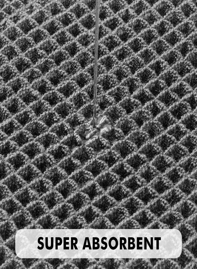 MIULEE Set of 2 Waffle Bathroom Rugs, Boho Bath Rug Super Absorbent, Non Slip Washable Ultra Soft Rubber Backed Shower Bath Mats for Floor, Tub, Shower, Looped Design, Dark Grey, 18x30 Inch - Image 2