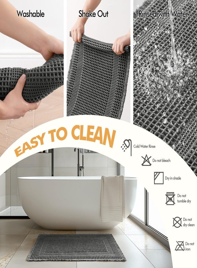 MIULEE Set of 2 Waffle Bathroom Rugs, Boho Bath Rug Super Absorbent, Non Slip Washable Ultra Soft Rubber Backed Shower Bath Mats for Floor, Tub, Shower, Looped Design, Dark Grey, 18x30 Inch - Image 5