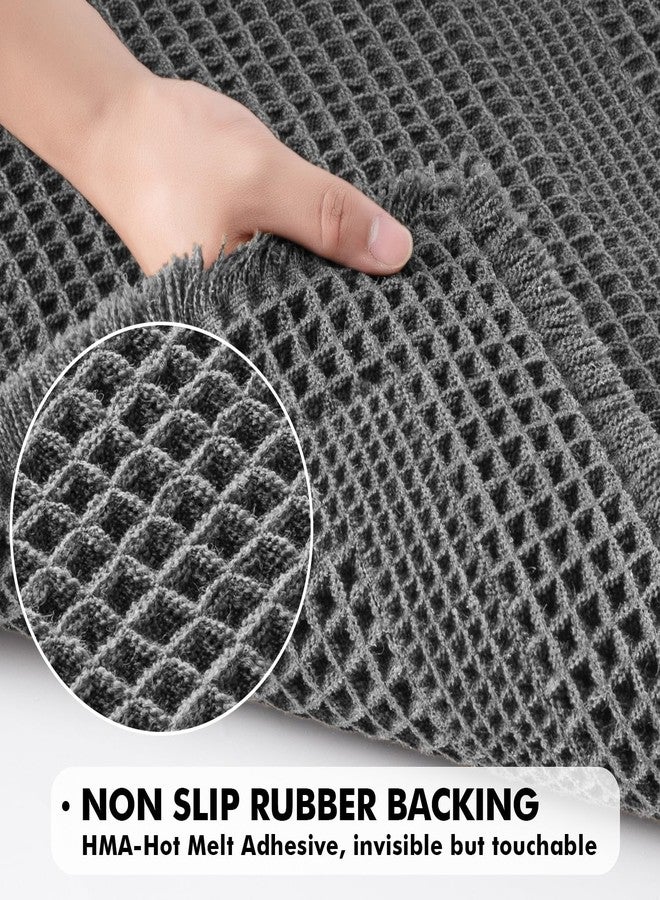 MIULEE Set of 2 Waffle Bathroom Rugs, Boho Bath Rug Super Absorbent, Non Slip Washable Ultra Soft Rubber Backed Shower Bath Mats for Floor, Tub, Shower, Looped Design, Dark Grey, 18x30 Inch - Image 3